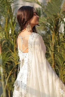 Full Heavy Work White Color Georgette Anarkali Gown