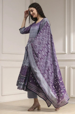 Cotton Printed Anarkali Suit Set